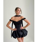 SİYAH ELBİSE SATEN KUMAŞ - 249069