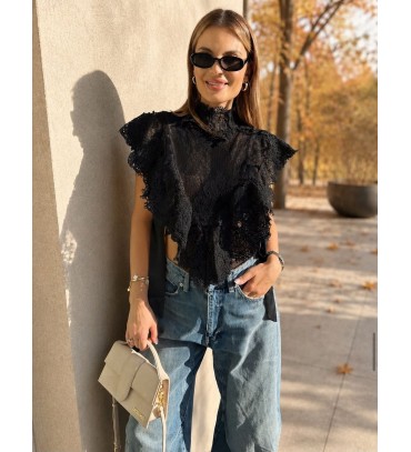 BLACK BLOUSE DANTEL - 251340