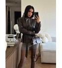 KHAKI COAT-OVERCOAT FAUX LEATHER - 251662