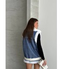 NAVY BLUE WAISTCOAT LAMINATED FABRIC - 251911
