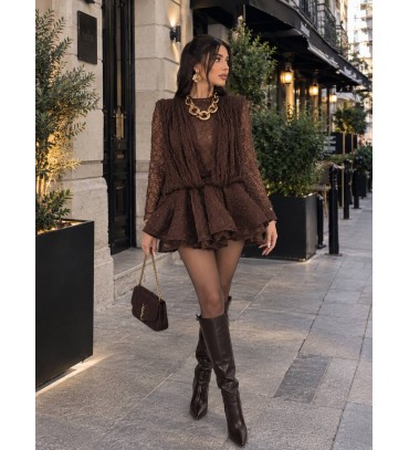  KAHVE ELBİSE DANTEL  KUMAŞ - 252210