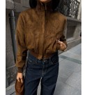 COFFEE COAT-OVERCOAT Suede fabric - 254911