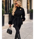 BLACK COAT-OVERCOAT MELTON FABRIC - 255457