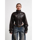 COFFEE COAT-OVERCOAT FAUX LEATHER - 255631