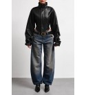 BLACK COAT-OVERCOAT FAUX LEATHER - 255634