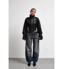 BLACK COAT-OVERCOAT FAUX LEATHER - 255634