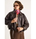 BLACK COAT-OVERCOAT FAUX LEATHER - 255644