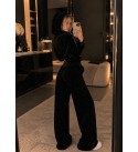 BLACK TRACKSUIT SET Velvet fabric stone - 255838