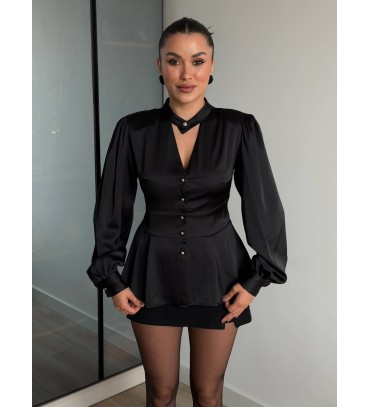  SİYAH BLUZ SATEN KUMAŞ - 255895